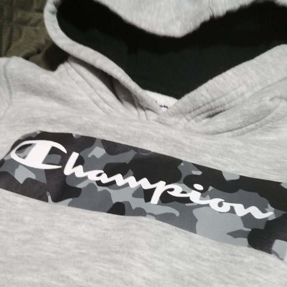 Champion Hoodie Jacket Coat, gray with camo logo, youth 6 small - Picture 2 of 6